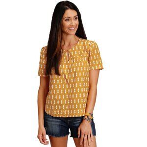 Stetson NWT Short Sleeves Aztec Blouse 100% Cotton Size L